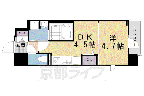 プラシード京都(1DK/2階)の間取り写真
