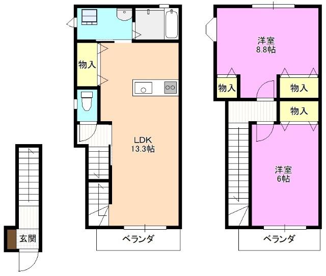 コモドパラッツォS棟(2LDK/2階)の間取り写真