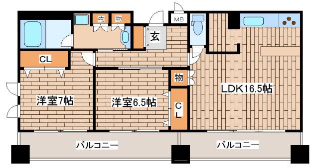プレジール三ノ宮(2LDK/10階)の間取り写真
