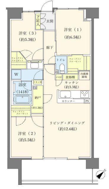 ザ ・ガーデンズ稲毛海岸(3LDK/3階)の間取り写真