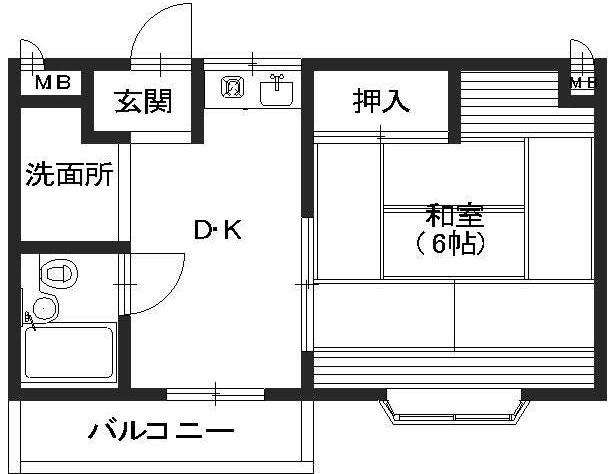 青山マンション(1DK/1階)の間取り写真