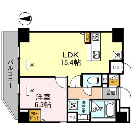 エタニティ江坂(1LDK/9階)の間取り写真