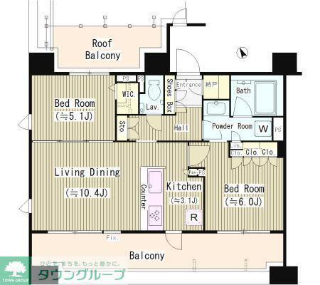 シェフルール西早稲田ラヴィーナ(2LDK/5階)の間取り写真