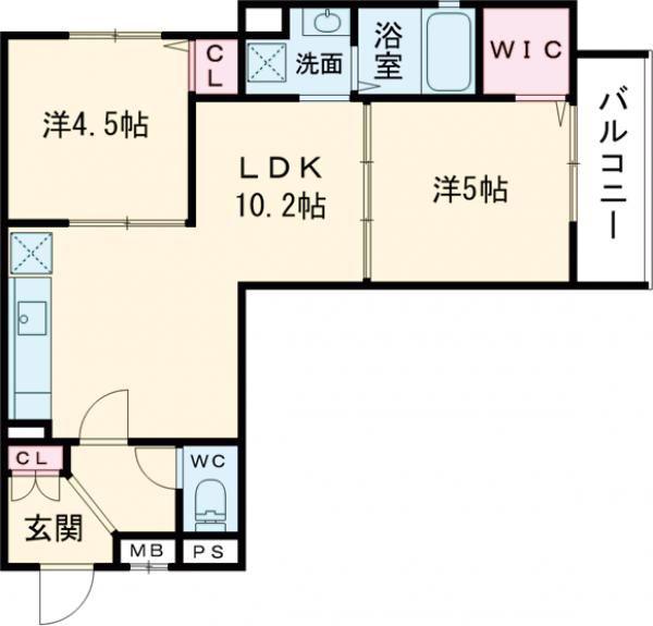 ピレーネ北条V(2LDK/2階)の間取り写真