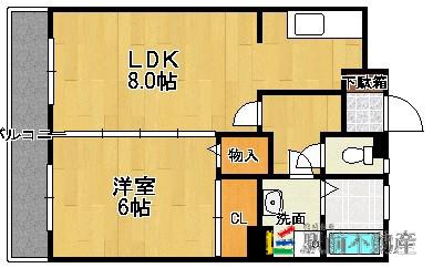 ヴィンテージ唐原II(1LDK/1階)の間取り写真