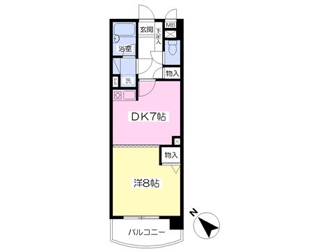ボヌール盛岡(1DK/4階)の間取り写真