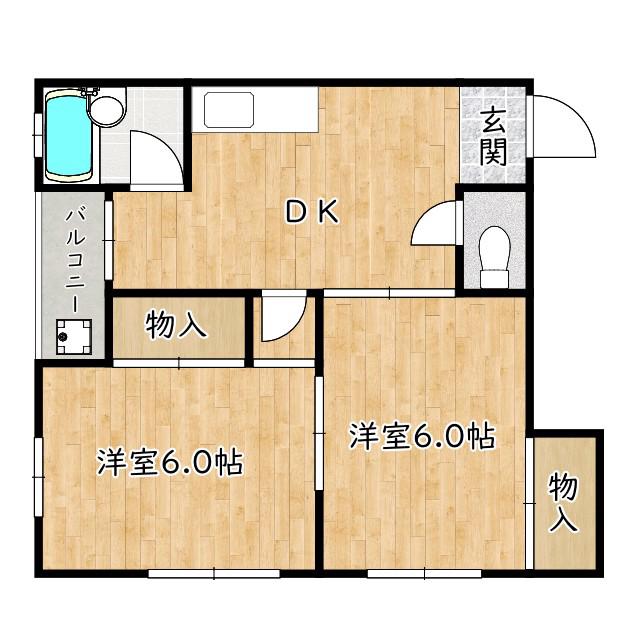ハイツユート(2DK/3階)の間取り写真
