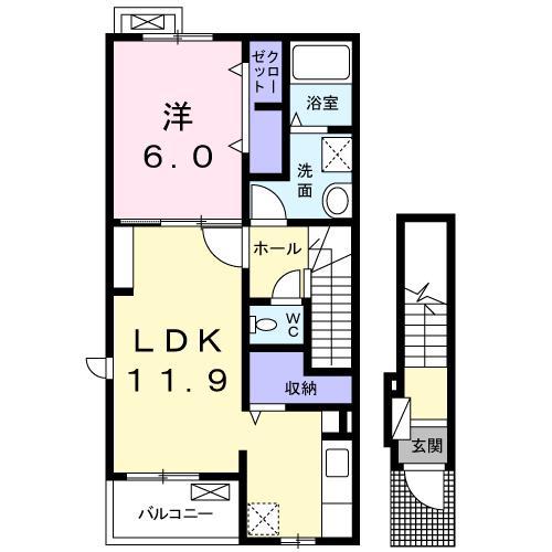 メゾン ソレイユII A 201(1LDK/2階)の間取り写真