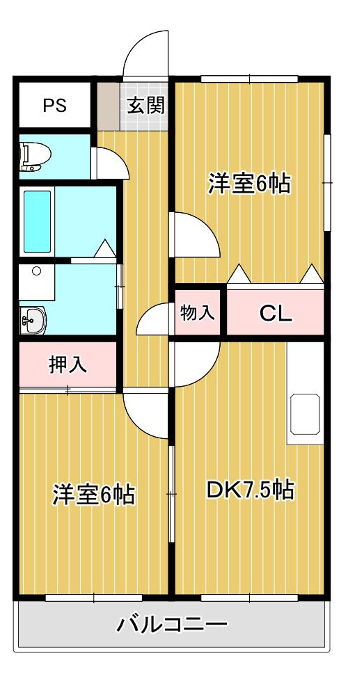 レジデンスフジ通町II(2DK/2階)の間取り写真
