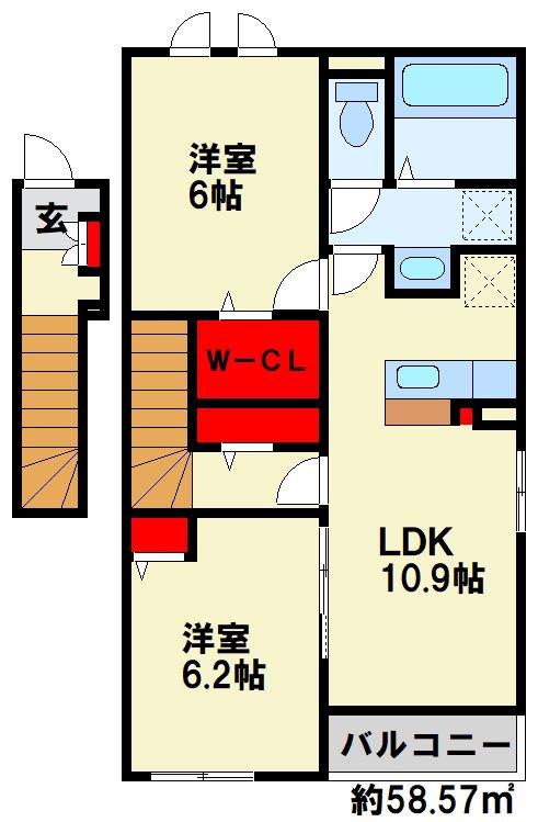 レジデンス ソレイユ(2LDK/2階)の間取り写真