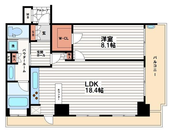 リーガルタワー船場(1LDK/15階)の間取り写真