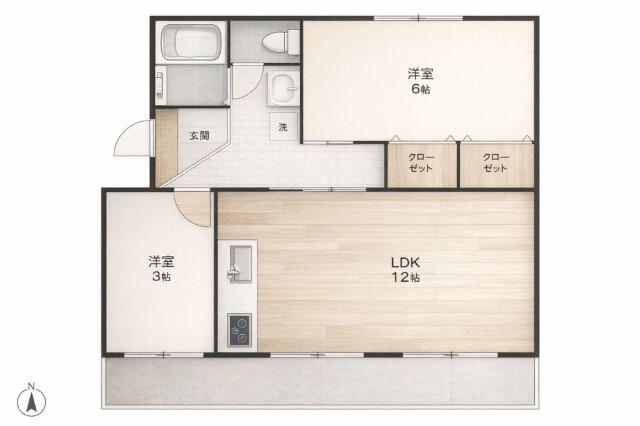村上団地3街区35号棟(2LDK/4階)の間取り写真
