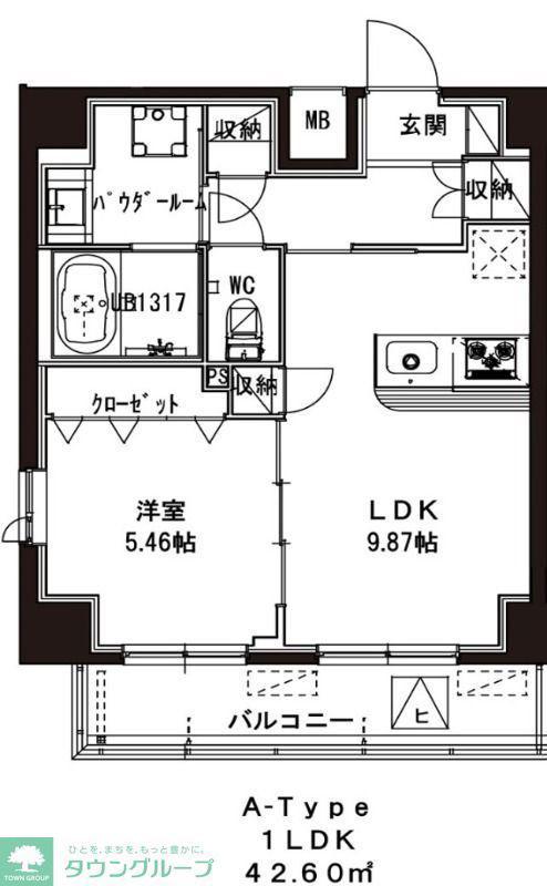 アリエス(1LDK/5階)の間取り写真