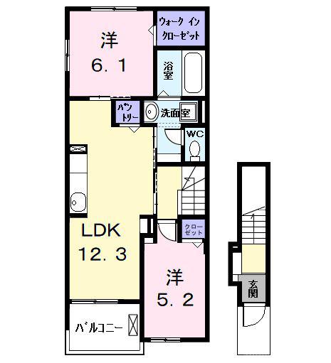 カーサみやびX(2LDK/2階)の間取り写真