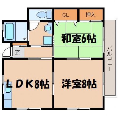 カーサ矢野西(2LDK/1階)の間取り写真