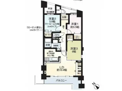 グラシア久宝園(3LDK/5階)の間取り写真