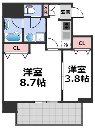 ヴィラ・セレーノ玉造本町(2K/12階)の間取り写真