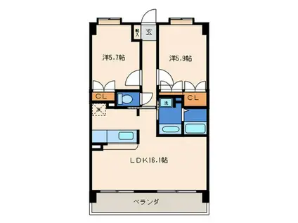 レフィナード今宿(2LDK/1階)の間取り写真