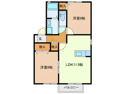 ウィンドミルズ(2LDK/1階)の間取り写真