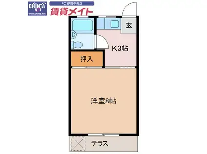 シャトルサンライズ(1K/1階)の間取り写真