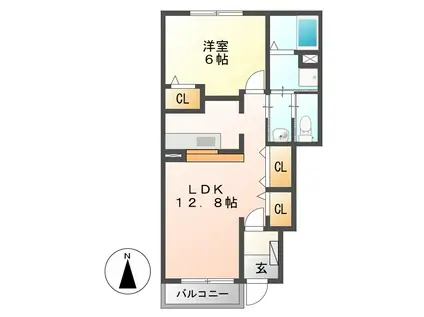 グランデ新田B(1LDK/1階)の間取り写真