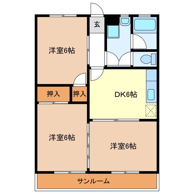 サークルバレー津(3DK/2階)の間取り写真