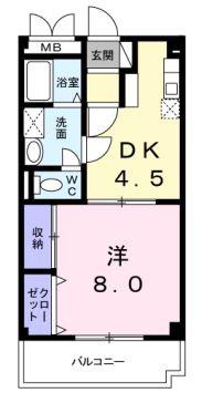 グランパス21(1DK/4階)の間取り写真