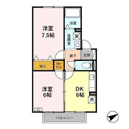 ラフィネ北間(2DK/2階)の間取り写真