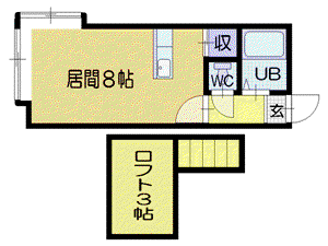 クラーク羊ヶ丘壱番館(ワンルーム/2階)の間取り写真