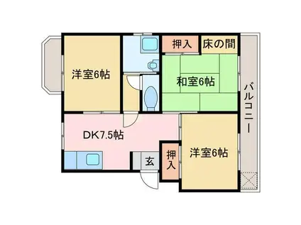 宮西コーポ(3DK/4階)の間取り写真