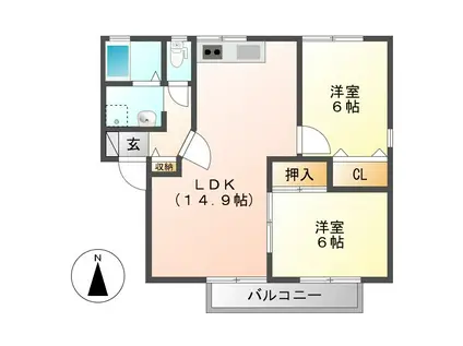 ハイツきびしま(2LDK/2階)の間取り写真