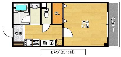 ピュアライズ諏訪(1K/2階)の間取り写真