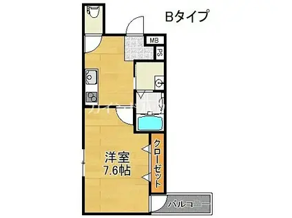 フジパレス我孫子前II番館(1K/3階)の間取り写真