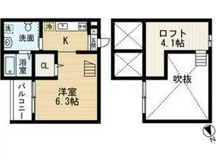 INFINITY PLUSインフィニティプラス(ワンルーム/2階)の間取り写真