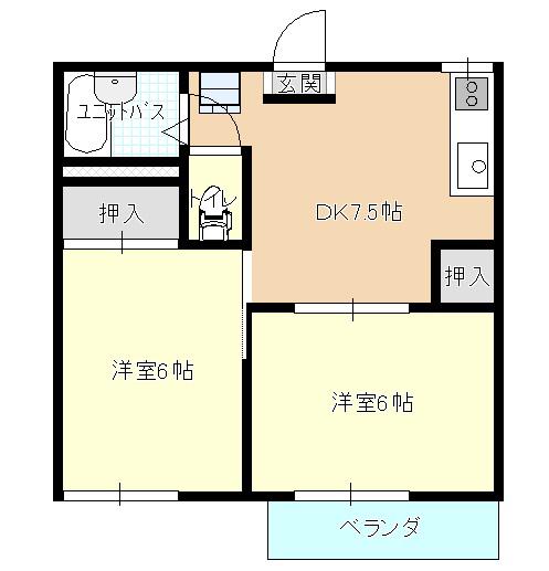 アメニティ大門A棟(2DK/2階)の間取り写真
