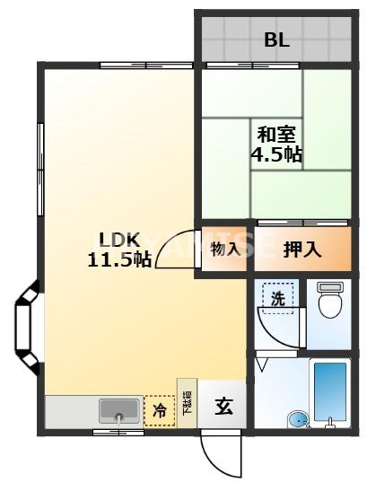 ペディメントM(1LDK/1階)の間取り写真