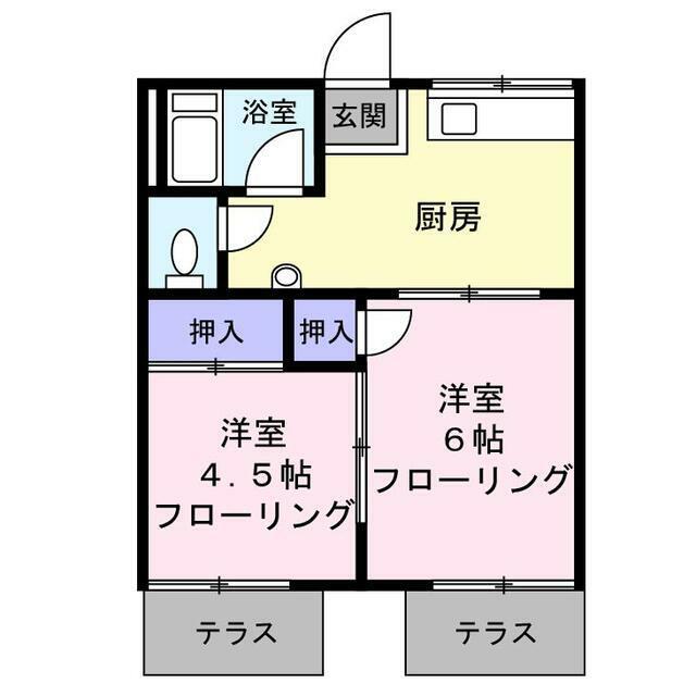 第1葉山コーポA(2K/1階)の間取り写真