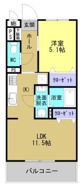 ソルーナ松橋(1LDK/3階)の間取り写真