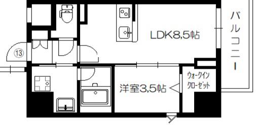 サザンクレストなんば南(1LDK/13階)の間取り写真