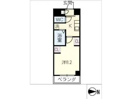 グランディア平安通(1K/1階)の間取り写真