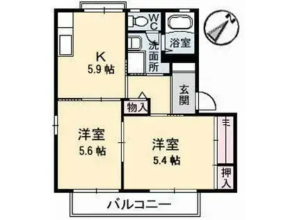 グランメイトB棟(2K/1階)の間取り写真