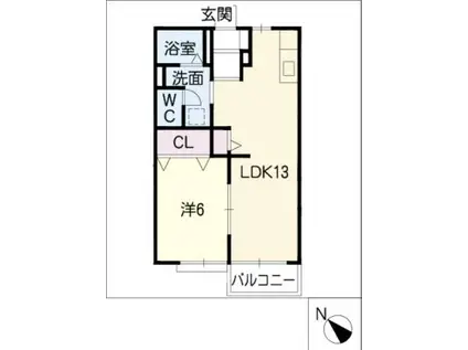 セルシオン一ツ木(1LDK/2階)の間取り写真