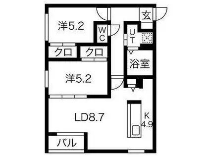 RITZ GRANDE 菊水上町(2LDK/3階)の間取り写真