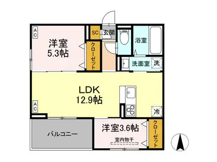 D-ROOM七曲II(2LDK/2階)の間取り写真