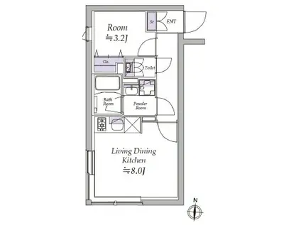 アトリオフラッツ清澄白河(1LDK/2階)の間取り写真