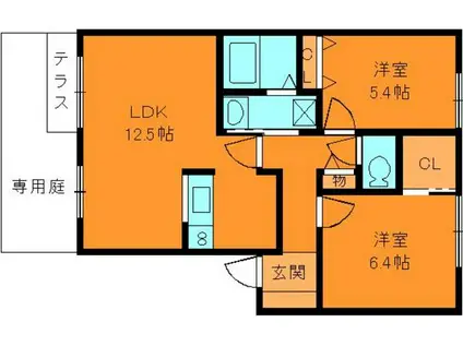 プリムローズ3番館(2LDK/1階)の間取り写真