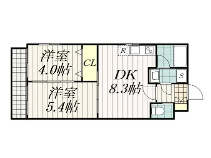 メルヴェーユ蘇我(2DK/2階)の間取り写真