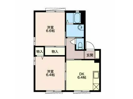 パインコースト(2DK/1階)の間取り写真