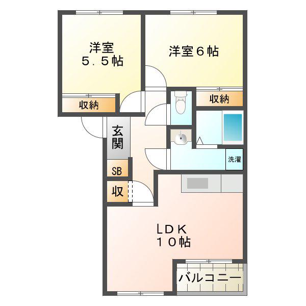 グリンビバーチェ(2LDK/1階)の間取り写真
