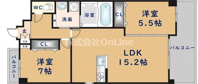 クレシア布施(2LDK/5階)の間取り写真